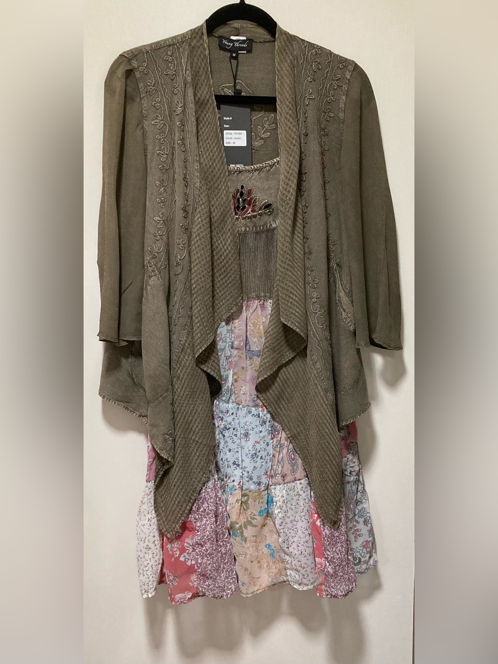 Young Threads Boho Patchwork Sleeveless Dress - Olive & Multicolor - Picture 6 of 6